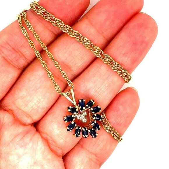 14k Blue Sapphire/Diamond Heart Necklace - Picture 8 of 15